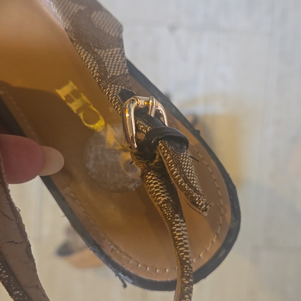 Coach Ferry Cork Wedge Jacquard Mongram Peeptoe Khaki/Chesnut Espadrilles - Picture 6 of 14